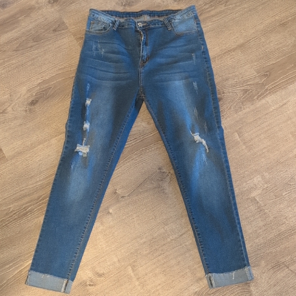 SHEIN Blue Skinny Jeans with Distressed Details